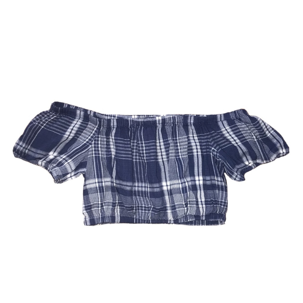 American Eagle Blue Off-The-Shoulder Crop Top